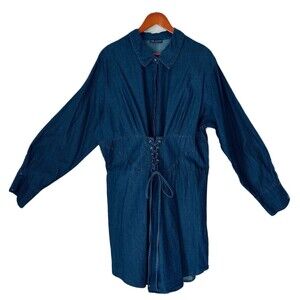 Thread Story Dress Women 2X Blue Chambray Dark Denim Cotton Peasant Corset Boho